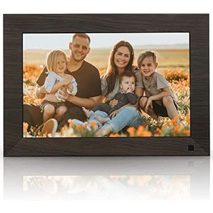 CedarTrap Touch WiFi digitale fotolijst, 25,4 cm (10 inch) HD-touchscreen, magneethouder, 16 GB geheugen, automatische rotatie, bewegingssensor, bruin