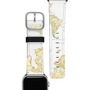 Gocase World Map Armband zilver, compatibel met Apple Watch 38/40 mm, verstelbare sluiting, saffiano leer, veganistisch, waterbestendig, geschikt voor series 1/2/3/4