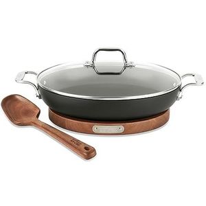 HA1™ Nonstick 3 Qt universele pan met deksel, Acacia houten onderzetter en lepel