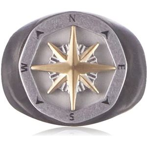 FOSSIL herenzegelring Sutton Compass Tweekleurige roestvrij stalen JF044109989