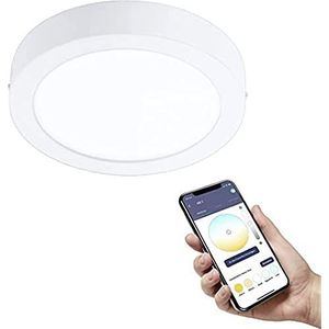 EGLO connect.z Smart Home LED badkamer plafondlamp Fueva-Z, Ø 21 cm, ZigBee, app en spraakbesturing, lichtkleur instelbaar, dimbaar, metalen wit, IP44