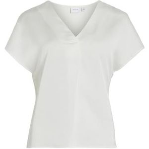 Vila Dames Viellette V-hals S/S Satin Top Noos blouse met korte mouwen, wit (snow white), 44