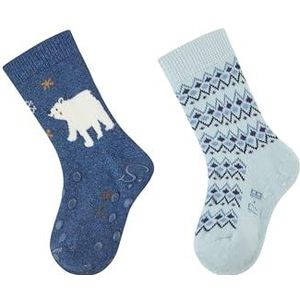 Sterntaler ABS kruipsokken, dubbelpak, ijsbeer, jeansblauw gemêleerd., 19/20 EU