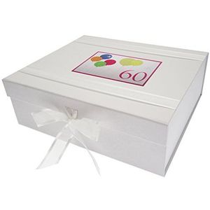 Wit Katoen Kaarten 60e Verjaardag, Grote Keepsake Box, Neon Glitter Ballonnen