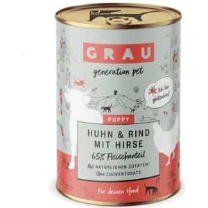 GRAU - het origineel - Natvoer voor honden - Puppy - Kip & Rund met Gierst, 6 verpakking (6 x 400 g), glutenvrij, voor je puppy