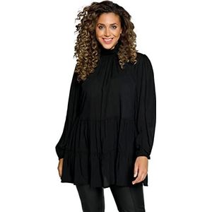 Ulla Popken Longtuniek voor dames, licht transparant, opstaande kraag, jurk met lange mouwen, Black Beauty (vervangende kleur), 50 NL