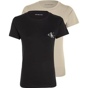 Calvin Klein Jeans Dames S/S T-shirts, Plaza Taupe/Ck Zwart, XS