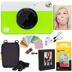 KODAK Printomatic instant camera (groen) pakket + zinkpapier (20 vellen) etui + fotoalbum + ophangframe + comfortabele halsband