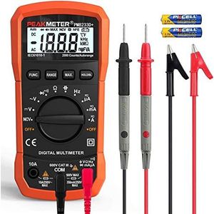 Digitale multimeter, Peakmeter Automatische True RMS NCV AC/DC-Spanningsstroomdetector Multimeter met LCD-Display en Achtergrondverlichting Weerstand, Frequentie, Continuïteit, Capaciteit, Diode