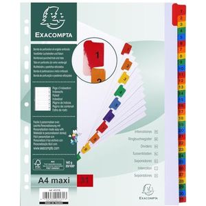 Exacompta - Ref. 4131E - Karton met 10 tabbladen in wit karton 160g/m2 FSC® met 31 digitale tabbladen van 1 tot 31 in kleur - Indexpagina bedrukbaar - Formaat A4 maxi