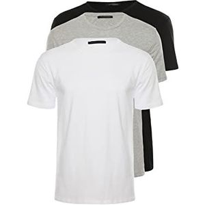 Trendyol Heren Multicolor Heren Basic 100% Katoen Slim Fit 3's Package Short Sleeve Bike Collar T-shirt, Multi Color, M