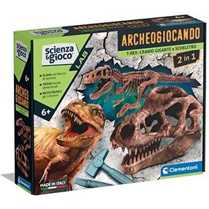 Clementoni - Wetenschap Archeogiocando-Dig Trex 2-in-1 dinosaurus, fossielen om te graven en te monteren, archeologenkit, wetenschappelijk spel 7 jaar, versie Made in Italy, kleur Italiano, 19324