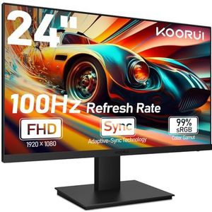 KOORUI Gaming PC-monitor 24 Inch, Ingebouwde Luidsprekers, FHD 1920 * 1080p, 100 Hz, Compatibel met VESA 75 x 75 mm, Oogzorg, Adaptive Sync, Randloos
