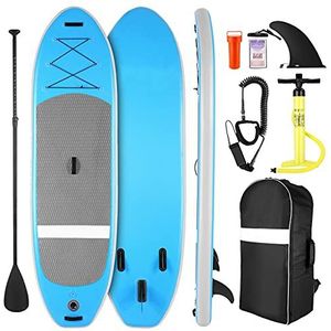 YUEBO Ama005439_bl Opblaasbaar stand-up paddleboard, 81 cm breed, met antislip dek, iSUP-boards met complete set, verstelbare peddel, riem, vin, handpomp en rugzak, blauw, 305 x 81 x 15 cm