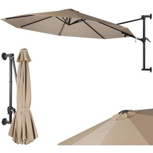 BAKAJI Wandparasol voor de tuin, diameter 300 cm, wandparasol met metalen frame, paviljoen voor buiten met 8 ribben en afdekking van waterdicht polyester, ECRU, Grande, Modern en minimalistisch