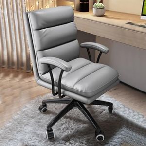 Shally Dogan Bureaustoel met verstelbare rugleuning met hoge dichtheid, bureaustoel met kunstleren bekleding, ergonomisch design, ideaal voor slaapkamer, werkkamer, werk (lichtgrijs)