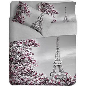 Ipersan Paris Beddengoedset, 100% katoen, grijs/fuchsia, voor Frans bed en middelgroot formaat, 205 x 300 x 1 cm, 2 stuks