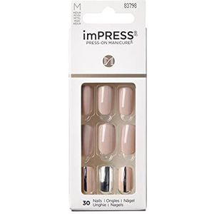 KISS imPRESS Press-on manicure, bewolkt, vierkant van gemiddelde lengte, met PureFit-technologie, inclusief voorbereidingspad, minivijl, nagelriemstick en 30 nepnagels