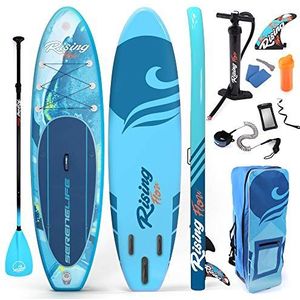 Inflatable Stand Up Paddle Board - 10 Ft. Standup SUP Paddle Board w/Oar, Manual Air Pump, Safety Leash, Paddleboard Repair Kit, Waterproof Mobile Phone Case, Storage/Carry Bag - SereneLife SLSUPB518