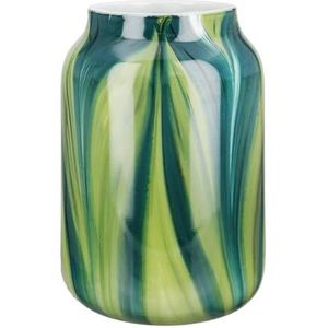 GILDE Glas Art Deco vaas glazen vaas - bloemenvaas - cadeau voor vrouwen verjaardagscadeau - kleur: groen wit hoogte 23,5 cm