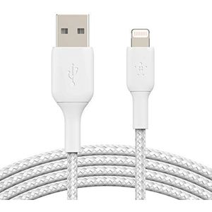 Belkin gevlochten USB-C/Lightning-kabel (iPhone-snellaadkabel voor iPhone 14 en ouder) Boost Charge MFi-gecertificeerde iPhone USB-C-kabel (1 m, wit)