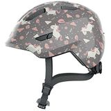 ABUS Smiley 3.0 kinderhelm - fietshelm met lage pasvorm, kindvriendelijke designs & ruimte voor een varkensstaart - voor meisjes en jongens - grijs met paardenmotief, maat S