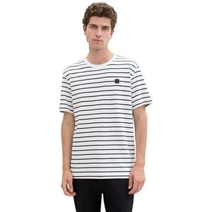 TOM TAILOR Heren T-shirt, 36129 - White Navy Stripe, L