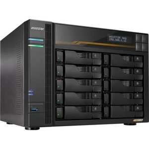 Asustor Lockerstor 10 Gen3 AS6810T 10 Bay NAS Netwerkopslagbehuizing, AMD Ryzen Quad-Core 2.3 GHz, 16GB RAM ECC DDR5, 4 M.2 NVMe Slots, 2 5GbE & 2 10GbE Port, USB4 Type-C, Schijfloos