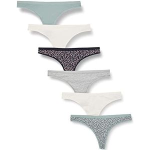 Amazon Essentials Katoenen string voor dames, 6 stuks, veelkleurig/dierenprint/Ditsy bloemen/Heather, XX-Small
