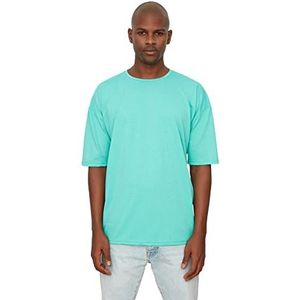 Trendyol Heren Mint Basic Bike Collar Oversize T-shirt met korte mouwen, extra klein