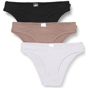 Calvin Klein Bikinislip voor dames, 3 stuks, geribbeld, Veelkleurig (Zwart/Lavendel Blauw/Cavern Stone), S