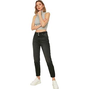 Trendyol Vrouwen zwarte dubbele knop hoge taille Mom jeans, Zwart, 68