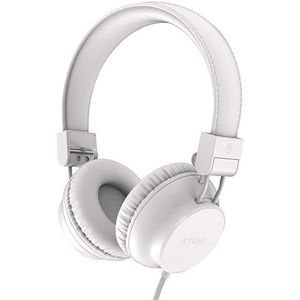 RYGHT R484789 NIMA bedrade hoofdtelefoon, helder en diep stereogeluid, opvouwbaar en licht, geïntegreerde microfoon, gevoerde oordopjes, 1,2 meter kabel, wit