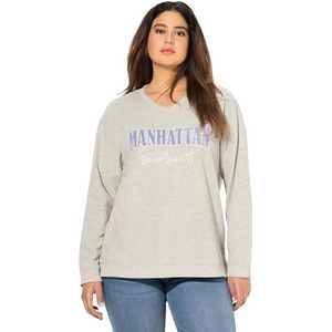 Ulla Popken Grote maten grote maten plus size sweatshirt, badstof print, V-hals, lange mouwen, Lichtgrijs Mélang, 42/44