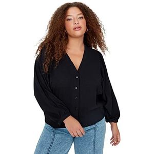 Trendyol Dames Rechte Lange Mouwen Regular Plus-Size Shirt, zwart, 42 Grote maten