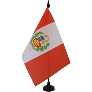 Peru Table Vlag 14x21 cm - Peruvian Desk Vlag 21 x 14 cm - Zwart plastic stokje en voetje - AZ FLAG
