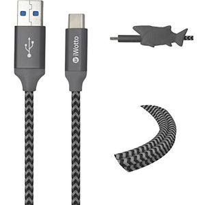 Iwotto USB Type C Kabel 1M - Snel Opladen en Synchroniseren voor Mobiel- USB 3.0 Grijs - Duurzaam Nylon en Haaien Kabelbeschermer Inbegrepen - Compatibel met Samsung, Xiaomi, Huawei, PS4, Xbox