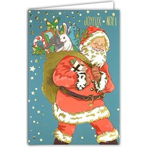 Afie 61-5656 kaart Vrolijk Kerstman in goud glanzend, glinsterend, pluche, haas, pony, paard, eenhoorn, suiker, gerstenafstudeerfeest, met witte envelop