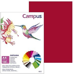 Campus - A4-karton, 100 stuks, 180 g/m², 210 x 297 mm, ideaal voor boekbinders, kantoorwerk, tekenen, knutselwerk, karton, geschikt voor school (rood)