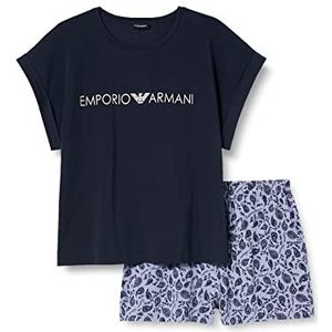 Emporio Armani Katoenen pyjamaset met print voor dames, kort, Marine/Paisley Print, XS