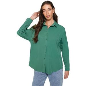 Trendyol Dameshemd met rechte lange mouwen, plus size, Kaki, 38