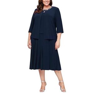 Alex Evenings womens Plus-size Tea Length Jacket With Sequin Beaded Trim Special Occasion Dress, Navy, 18 Plus