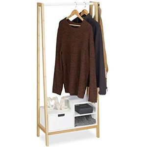 Relaxdays garderoberek - kledingrek - kledingstandaard - bamboe - met lade - houtkleur