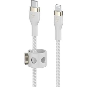 Belkin BoostCharge Pro Flex gevlochten USB Type C/Lightning-kabel (2 m), MFi-gecertificeerde 20 W PD Power Delivery-snellaadkabel voor iPhone 14/14 Plus, 13, 12, Pro/Max, mini, SE, iPad en meer – Wit