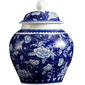 fanquare Jingdezhen blauwe en witte gemberpot vaas, handgemaakte Lucky Lotus keramische bloemenvaas, hoogte 23cm