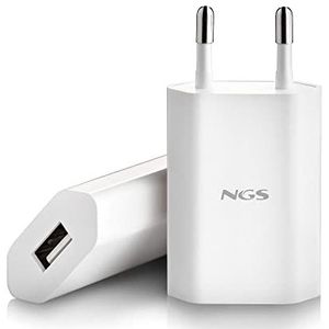 NGS BUCKET ACE - USB-lader, universele muurlader van 5 V,1 A/5 W, USB-muuradapter, compatibiliteit met alle USB-apparaten, witte kleur