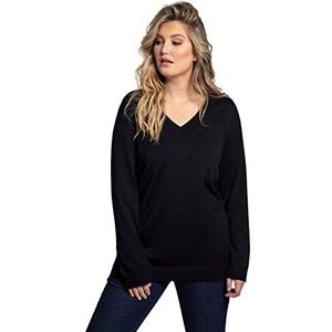 Ulla Popken Damestrui, V-hals, lange mouwen, zachte fijn gebreide sweater, marineblauw, 62-64