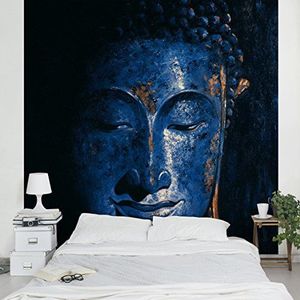 Apalis Vliesbehang Delhi Boeddha fotobehang vierkant | vliesbehang wandbehang foto 3D fotobehang voor slaapkamer woonkamer keuken | Maat: 336x336 cm, blauw, 95293