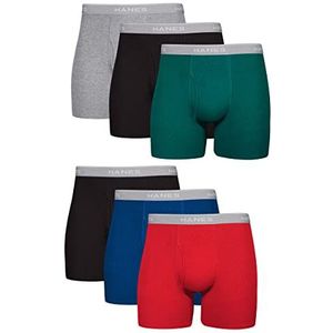 Hanes Boxershorts voor heren, Blauw/Rood/Groen/Zwart - 6 Pack, S