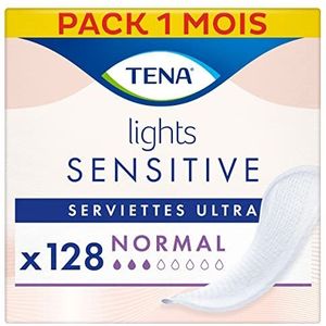 TENA Lights Sensitive Ultra Pads - Normaal - Ultra Binden voor lichte urineproductie en gevoelige huid - vrij van geur- en kleurstoffen - 128 stuks, 8 x 16